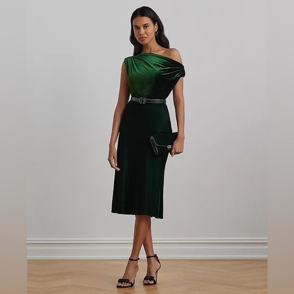 Lauren Ralph Lauren Green Women's Velvet A-Line Midi Skirt Size 8 - Picture 3 of 6
